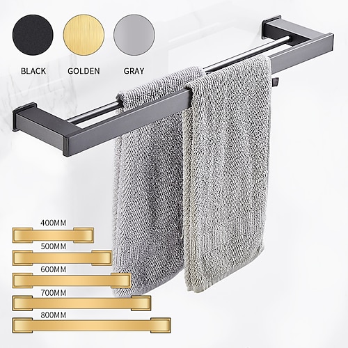 

Towel Bar Multifunction Bathroom Shelf New Design Modern Aluminum Bathroom Double Rod Towel Rack Wall Mounted