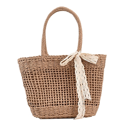 

Women's 2022 Top Handle Bag Straw Holiday Beach Khaki Beige