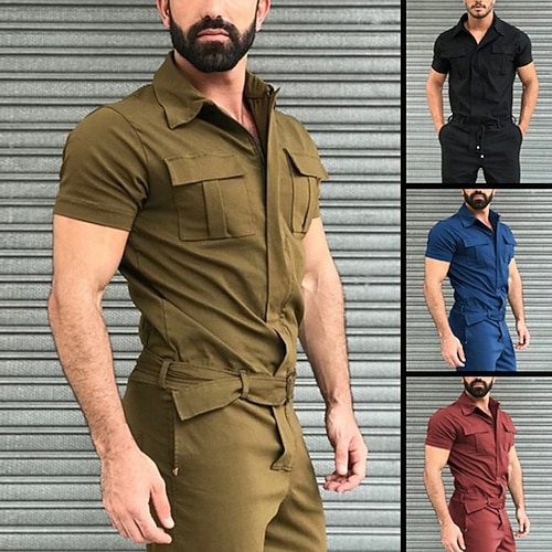 

Jumpsuit Shirt Collar Active Regular Fit T-shirt Sleeve Blue Army Green Red S M L Fall