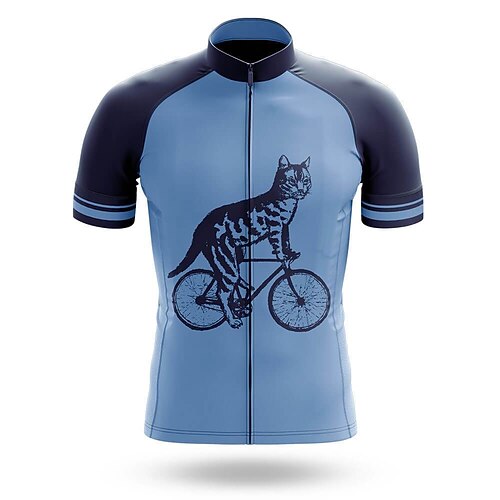 

21Grams Men's Cycling Jersey Short Sleeve Bike Top with 3 Rear Pockets Mountain Bike MTB Road Bike Cycling Breathable Quick Dry Soft Back Pocket Blue Animal Cat Polyester Spandex Sports Clothing