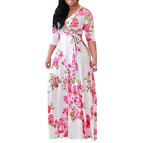 

abito da donna taglie forti abito floreale con scollo a V stampa mezza manica autunno primavera casual maxi abito lungo abito da vacanza casual