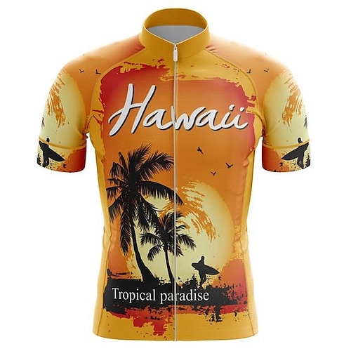 

21Grams Men's Cycling Jersey Short Sleeve Bike Top with 3 Rear Pockets Mountain Bike MTB Road Bike Cycling Breathable Quick Dry Soft Back Pocket Orange Graphic Hawaii Polyester Spandex Sports