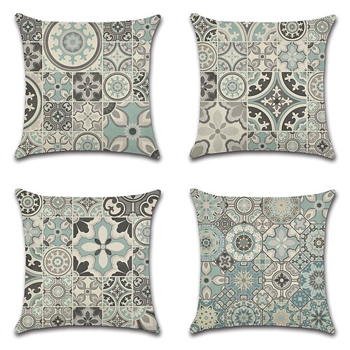 

Vintage Double Side Cushion Cover 4PC Soft Light luxury Square Throw Pillow Cover Faux Linen Cushion Pillowcase for Bedroom Livingroom Superior Quality Machine Washable for Sofa Couch Bed Chair