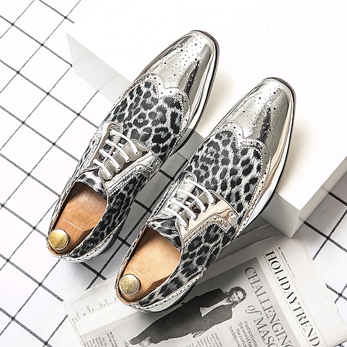 

Men's Oxfords Penny Loafers Novelty Loafers Wingtip Shoes Casual Daily PU Breathable Non-slipping Wear Proof Silver Gold Leopard Spring