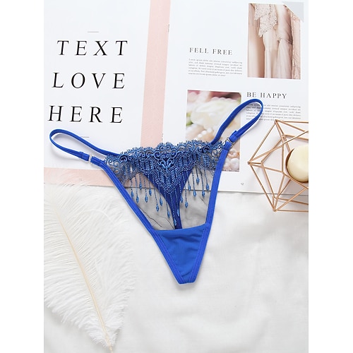 

Women's Mesh Hole G-strings Thongs Panties Micro-elastic Low Waist Nylon 1 PC Blue One-Size