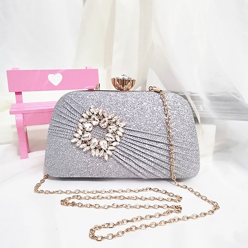 

Women's 2022 Chain Bag Evening Bag Polyester Crystals Chain Solid Color Glitter Shine Party Wedding Black Champagne Silver Gold