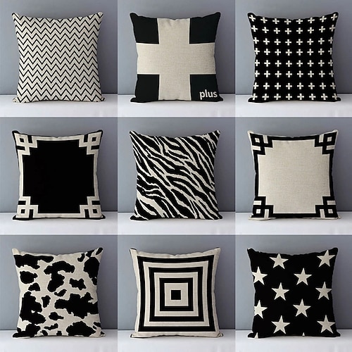 

Black White Double Side Cushion Cover 1PC Soft Throw Pillow Cover Cushion Case Pillowcase for Sofa Bedroom Livingroom Superior Quality Machine Washable Outdoor Cushion for Sofa Couch Bed Chair