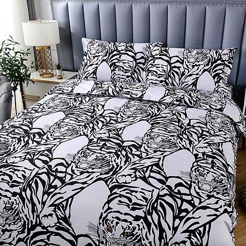 

3pcs Tiger Microfiber Duvet Cover Sets Tiger Bedding Full/Queen Size for Boys and Girls Wrinkle Fade Stain Resistant Bedding Sets coverlet