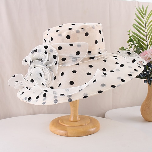 

Hats Headwear Straw Hats Organza Polyester / Polyamide Bucket Hat Straw Hat Sun Hat Casual Holiday Melbourne Cup Vintage Style Elegant With Printing Appliques Headpiece Headwear