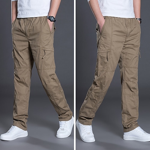 

Men's Cargo Pants Trousers Work Pants Multi Pocket Solid Colored Comfort Breathable Casual Daily Streetwear Cotton Blend Sports Fashion ArmyGreen Black Micro-elastic