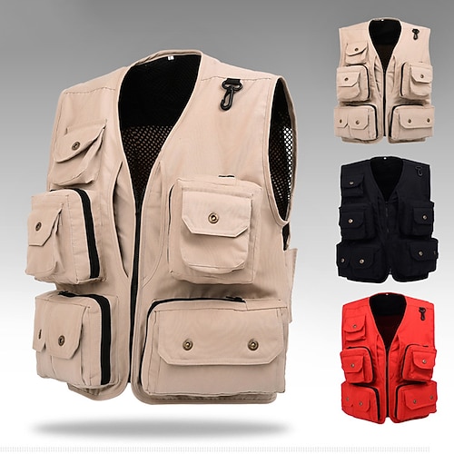 

Men's Fishing Vest Hiking Vest Work Vest Sleeveless Vest / Gilet Jacket Top Outdoor Quick Dry Lightweight Breathable Sweat wicking Autumn / Fall Spring Black Red Army Green Hunting Fishing Climbing