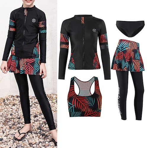 

Girls' Rashguard Swimsuit Nylon Swimwear Bathing Suit UV Sun Protection UPF50 Breathable Stretchy Full Body 5-Piece - Swimming Surfing Water Sports Autumn / Fall Spring Summer / Quick Dry