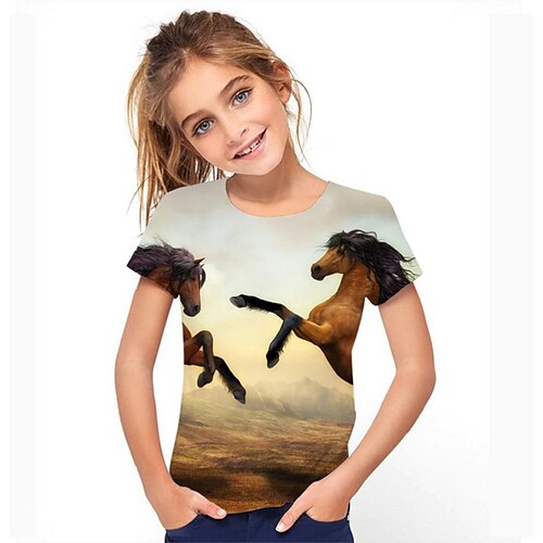 

Kids Girls' T shirt Graphic 3D Print Short Sleeve Active 3-12 Years White