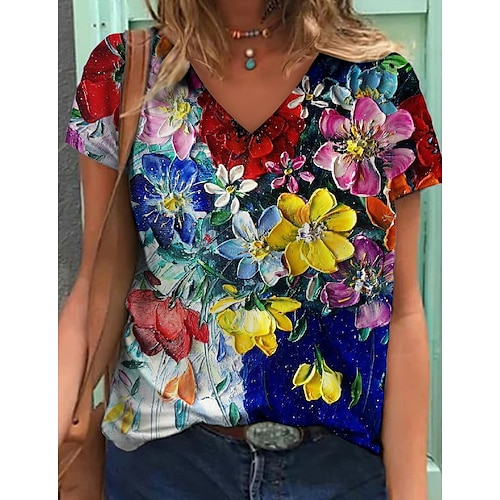 

floral casual v-neckline short sleeve blouses