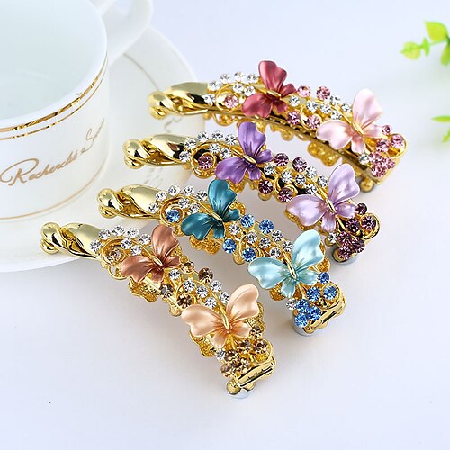 

rhinestone bue hårnål kvinners rhinestone hestehale vertikal klips maling dobbel sommerfugl 8 cm bananklips