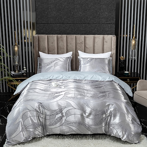 

Silky Satin Silver Duvet Cover Set Quilt Bedding Sets Comforter Cover Hotel Adult, Queen/King Size/Twin/Single(1 Duvet Cover, 1 Or 2 Pillowcases Shams)