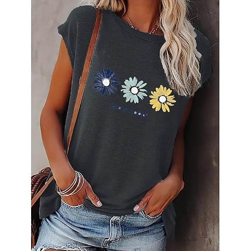 

Women's Tank Top Pink Light gray Dark Gray Floral Daisy Sleeveless Daily Weekend Basic Streetwear Round Neck Regular Floral S