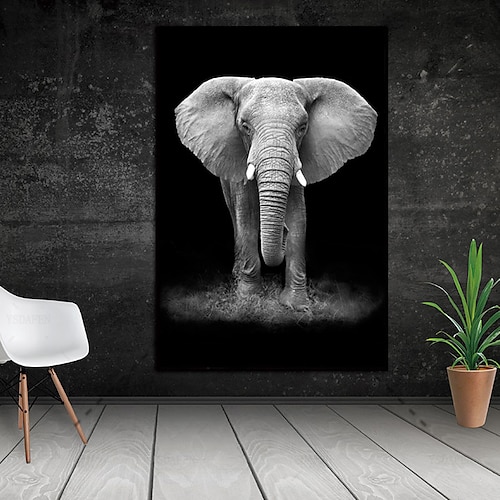 

Wall Art Canvas Prints Posters Painting Artwork Picture Elephant Animal Black White Modern Home Decoration Décor Rolled Canvas No Frame Unframed Unstretched