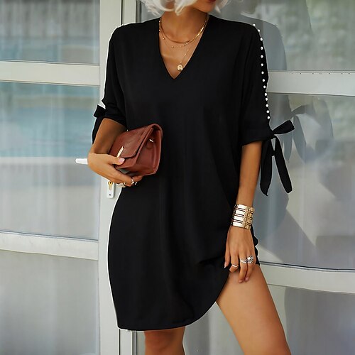 

Women's Casual Dress Swing Dress Black Dark Blue Long Sleeve Pure Color Winter Fall Autumn Winter Dress Fall Dress Loose Fit S M L XL XXL