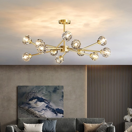 

LED Pendant Light Chandelier Gold Crystal 6 9 12 Heads Unique Design Copper Brass LED Nordic Style 110-240 V