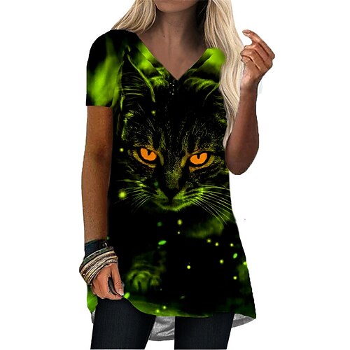 

Women's T Shirt Dress Tee Dress Mini Dress Green Blue Short Sleeve Animal Print Spring Summer V Neck Boom Sale Dress S M L XL XXL 3XL