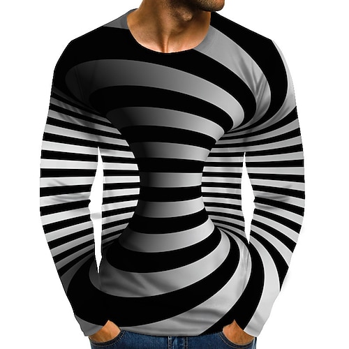 

Men's T shirt Tee Optical Illusion Round Neck Blue Purple Pink Yellow Rainbow 3D Print Plus Size Daily Going out Long Sleeve Print Clothing Apparel Streetwear Exaggerated Designer
