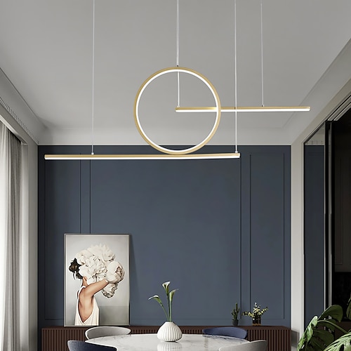 

LED Pendant Light Kitchen Island Light Black Gold 90 cm Cluster Design Line Design Pendant Light Aluminum Modern Style Minimalist Painted Finishes 220-240V 110-120V