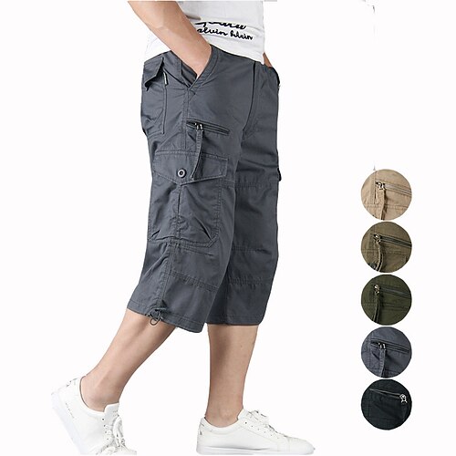 

Men's Hiking Shorts Hiking Cargo Shorts Military Solid Color Summer Outdoor Regular Fit Ripstop Quick Dry Multi Pockets Breathable Cotton Below Knee Capri Pants Bottoms Grey Khaki Green Black Hunting