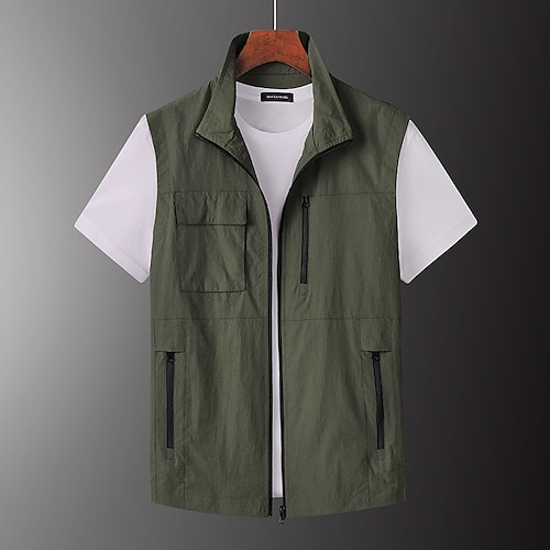 Men's Fishing Vest Hiking Vest Military Tactical Jacket Sleeveless Jacket  Coat Top Outdoor Multi-Pockets Breathable Quick Dry Lightweight Sporty  Zipper Polyester Army Green Grey Khaki Hunting Fishing 2024 - $33.99