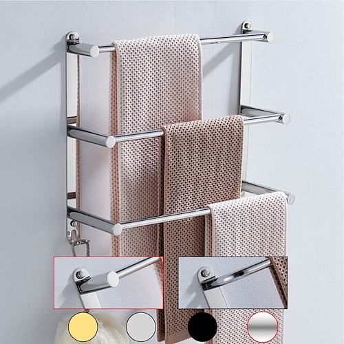 

Wall Mounted Towel Rack,Stainless Steel 3-TierTowel Bar Storage Shelf for Bathroom 60cm Towel Holder Towel Rail Towel Hanger(Black/Chrome/Brushed Golden/Brushed Nickel)