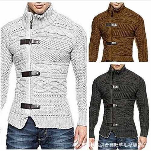 

Herre Bluse Cardigan Strikke Strikket Høj krave Tøj Vinter Efterår Hvid Sort S M L