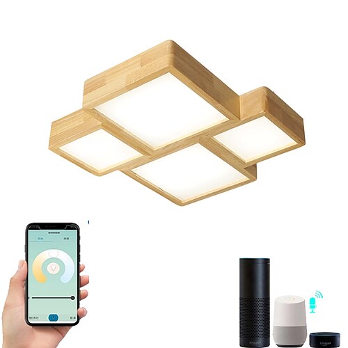 

LED Ceiling Light Includes Wi-Fi Smart Dimmable Version 57cm Wood Flush Mount Light Modern Style Geometrical Minimalist Artistic Living Room Dining Room Bedroom 220-240V 110-120V