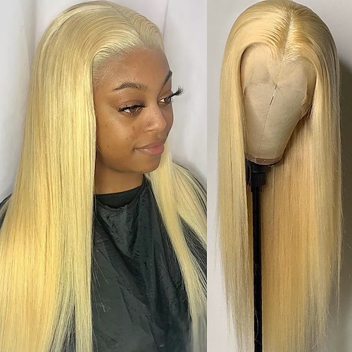 

134 /44 Lace Front Human Hair Wigs Blonde Lace Wig For Women Frontal Pre Plucked 150%/180% Density Glueless Transparent Honey Blonde Straight Wig 613 Blonde