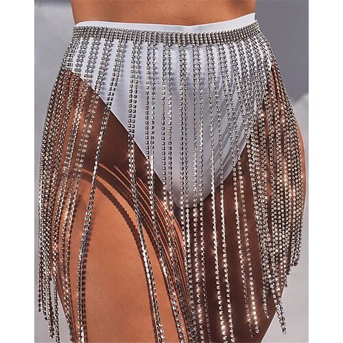 

Women's Skirt Above Knee Polyester Silver Gold Skirts Summer Tassel Fringe See Through Cut Out Without Lining Party Sexy Weekend Nightclub One-Size / Loose Fit