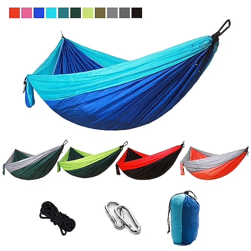 

Camping Hammock Outdoor Portable Breathable Quick Dry Ultra Light (UL) Foldable Parachute Nylon with Carabiners and Tree Straps for 2 person Hunting Fishing Hiking Transparent Green Pink and Blue