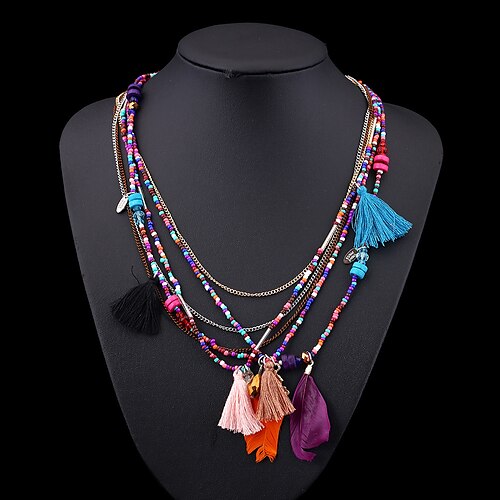 

boho necklace luxury beaded feather necklace colorful bead necklace