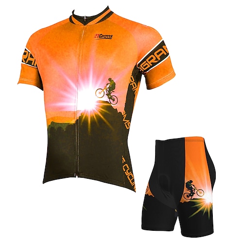 

21Grams Men's Cycling Jersey with Shorts Short Sleeve Mountain Bike MTB Road Bike Cycling Orange Graphic Bike Clothing Suit 3D Pad Breathable Quick Dry Moisture Wicking Reflective Strips Polyester