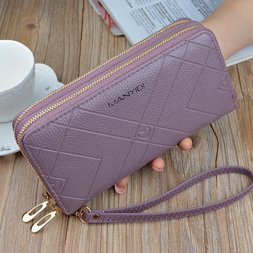 

Women's Retro Wallet PU Leather Embossed Solid Color Daily Office & Career Blue Black Purple Pink