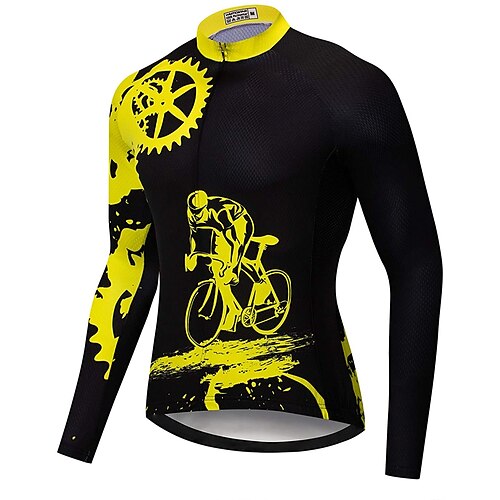 

21Grams Men's Cycling Jersey Long Sleeve Winter Bike Jersey Top with 3 Rear Pockets Mountain Bike MTB Road Bike Cycling UV Resistant Breathable Quick Dry Moisture Wicking Green Black Yellow Novelty