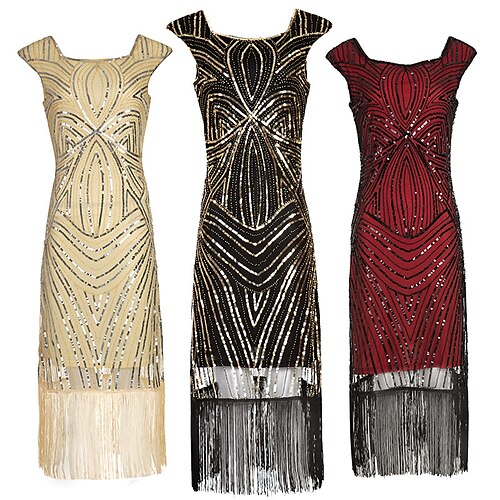 

The Great Gatsby Charleston Retro Vintage Roaring 20s 1920s Cocktail Dress Vintage Dress Dress Halloween Costumes Prom Dresses Women's Sequins Tassel Fringe Costume Vintage Cosplay Party Homecoming