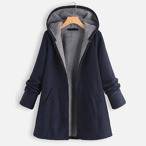 

Women's Plus Size Curve Coat Hooded Coat Winter Fall Warm Mid-Length Short Chic Elegant Oversize Sport Vintage Zip Pocket Thick Coats Jacket Sweatshirt Parka Blouson