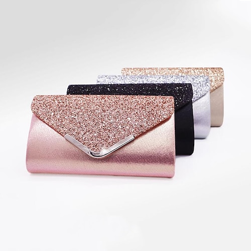 

Women's Evening Bag Polyester Party / Evening Sequin Chain Solid Color Glitter Shine Silver Black Pink