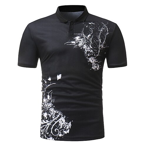 

Men's Golf Shirt Tennis Shirt Floral Collar Street Daily Button-Down Short Sleeve Tops Cotton Business Casual Comfortable White Black