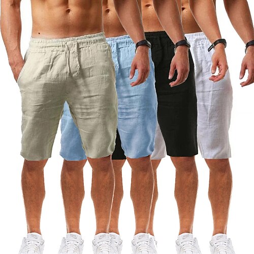 

Men's Shorts Beach Shorts Drawstring Front Pocket Solid Colored Soft Outdoor Knee Length Casual Going out Cotton Blend Shorts Casual / Sporty Slim Green Black Micro-elastic