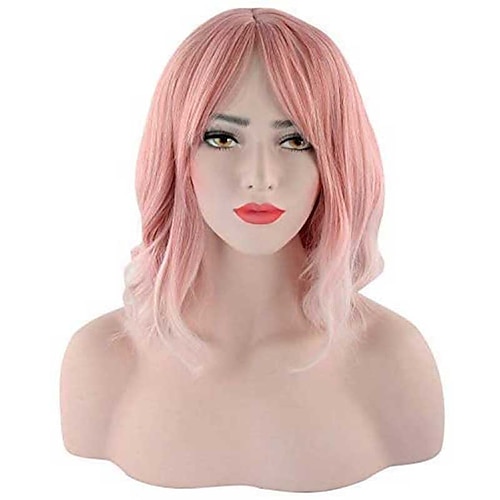 Pink Discoball Short Curly Wig Charming Lady Bob with Fringe Wave With Wig Cap for Women Cosplay Party Daily Use