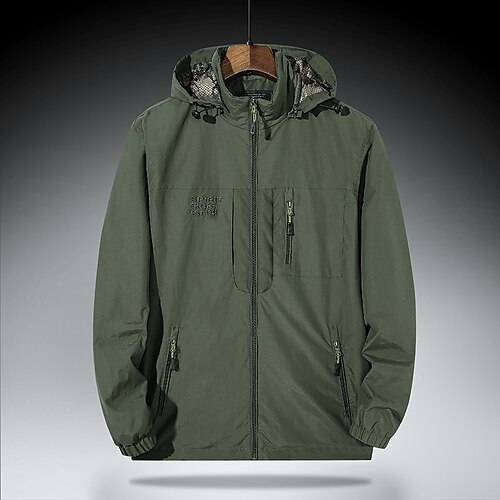 

Men's Outdoor Jacket Waterproof Windproof Breathable Outdoor Street Zipper Hoodie Casual Jacket Outerwear Solid Color Pocket Khaki Navy Blue Army Green / Spring / Fall / Long Sleeve