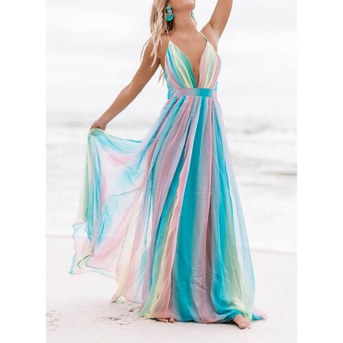 

Women's Casual Dress Swing Dress Long Dress Maxi Dress Rainbow colors Sleeveless Color Block Patchwork Spring Summer Strapless Romantic Slim 2022 S M L XL XXL