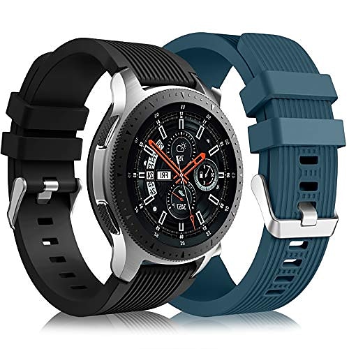 

[2 pack] lerobo compatible for samsung galaxy watch 3 bands 45mm/galaxy watch band 46mm/gear s3 frontier, 22mm smart watch band silicone casual straps accessories for men women black/slate blue