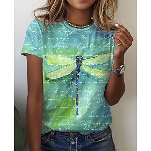 

Women's T shirt Tee Green Graphic Animal Print Short Sleeve Daily Weekend Basic Vintage Round Neck Regular Abstract Painting S / 3D Print