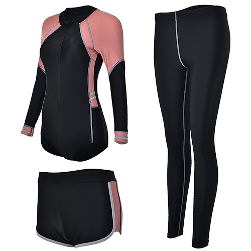 

Women's Rashguard Swimsuit Spandex Swimwear Bathing Suit UV Sun Protection UPF50 Breathable Stretchy Full Body 3-Piece - Swimming Surfing Water Sports Patchwork Autumn / Fall Spring Summer